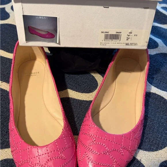 Versace Fuchsia Embroidered Flats